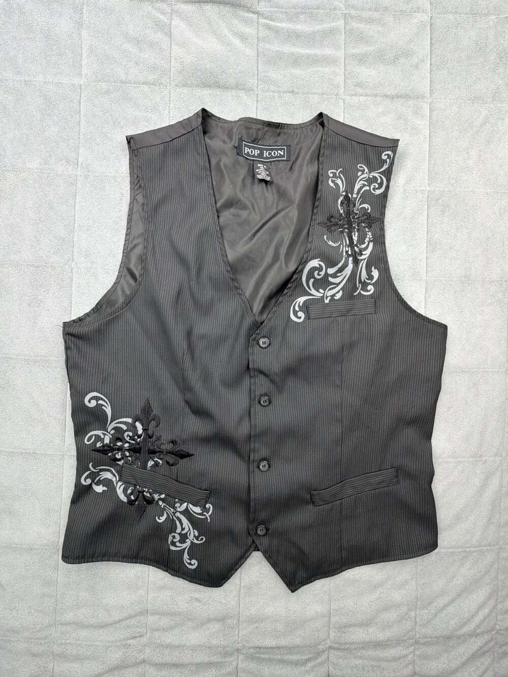 Pop Icon Pinstripe Vest Size XL Gothic Cross Embellished Black